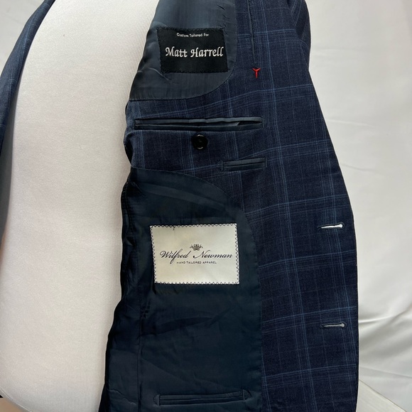 Wilfred Newman Custom Tailored 40S Blue Windowpane Plaid Bespoke Blazer Jacket - Picture 5 of 6